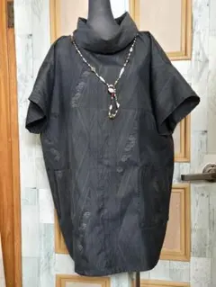 577　着物リメイク大島紬チュニック　ゆったり　ダーク紺系