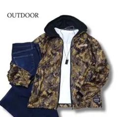 アウトドア　ナイロンジャケット　茶　迷彩　ジップアップ　OUTDOOR　Mサイズ