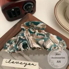 新品 バンスクリップ マーブルクリップ ホワイト×ブルー まとめ髪 大きめ