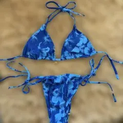 ハイビスカス柄 ビキニ ブルー セパレート水着