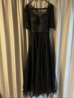 【DRESS ROOM AMI】花刺繍黒チュールロングAラインドレス 演奏会のサムネイル