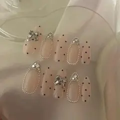 ネイルチップ ドット ガーリー リボンネイル