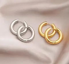 高品質サージカルステンレス ☆人気☆シンプルフープピアス シルバーゴールド