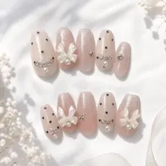 ネイルチップ ドット リボン パール ラメ