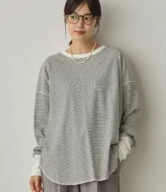 新品　Sans Souci 34+サンスーシ リブ裾ラウンドプルオーバー ロンT