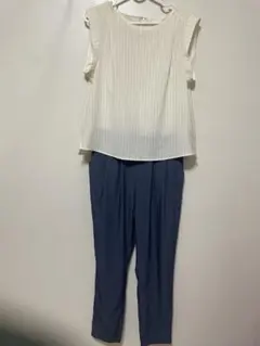 美品another edition ストライプトップスと一体型パンツセットアップ