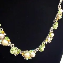 天然 バロックパール ☆ グリーン ネックレス ☆ 花 シルバー