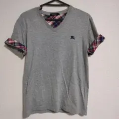 バーバリーブラックレーベル　Vネック　Tシャツ 2　M グレー　美品！