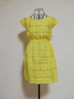 イエローチェック柄 半袖ミニワンピース