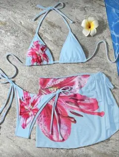 水色 花柄 セパレート水着