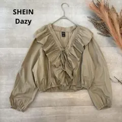 SHEIN／襟フリル／ブラウス／ショート丈／胸元リボン／Lサイズ／a1273㊱