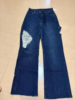 ENVYM ダメージ加工 ワイドデニムパンツ M