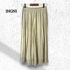 イング【M】ガウチョパンツ プリーツ ワイド ストレート ウエストゴム 裏地