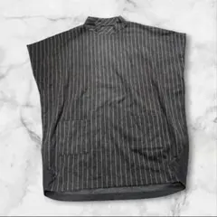 グレー ストライプ ハイネック ベスト　ハンドメイド　206