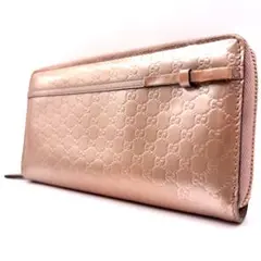 グッチ GUCCI 長財布 マイクロシマ リボン ピンク ラウンドファスナー