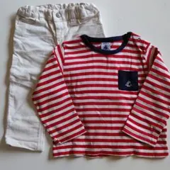 【二点セット】プチバトー ボーダーカットソー ロンT コーデュロイ パンツ