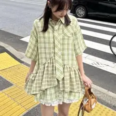 ネクタイ付きティアードチュニックシャツワンピースのサムネイル