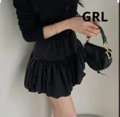 GRL インパン裏地付きリボンバルーンミニスカート　ブラック　黒