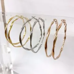 フープピアス ツイスト ステンレス シンプル 上品 アクセサリー 両耳 20G