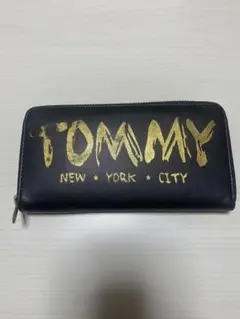 TOMMY ブラック 長財布 ゴールドロゴ