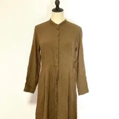 ♡【ユニクロ】M 茶系 シャツワンピース ノーカラー ロング丈 カジュアル