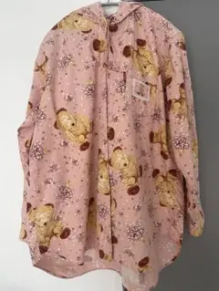 クマ柄 フード付き長袖シャツ