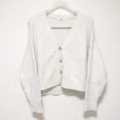 UNIQLO オフホワイト スフレヤーンVネックショートカーディガン(長袖) L