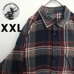 US古着 フランネルシャツ EddieBauer ネイビー XXL