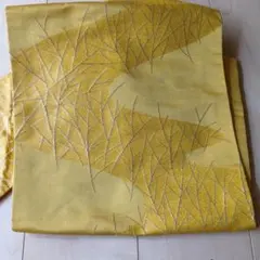 ジャンク　名古屋帯？ 木の枝模様？ 金色　ゴールド　古布　リメイク材料