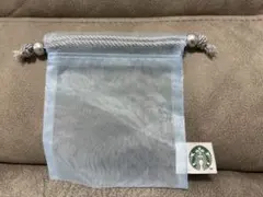 【新品未使用】スターバックス 巾着 ポーチ ブルー ビーズ付き　オーガンジーのサムネイル