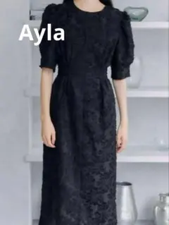 Ayla フェザーレースドレス パフスリーブ オケージョン 黒