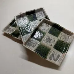 たち吉　織部　和食器 角皿 市松模様 陶器 銘々皿3枚のサムネイル