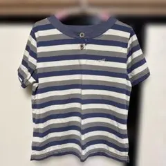 ストライプ ボタン付き Tシャツ 半袖