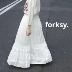 forksy. ティアードスカート ロングスカート フレア ホワイト コットンのサムネイル