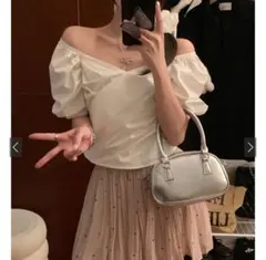 新品タグ付　2way オフショル パフスリトップス アイボリーMサイズ