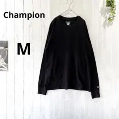 【チャンピオン】ロンT 長袖Tシャツ M 黒 ブラック ワンポイント ロゴ 定番のサムネイル