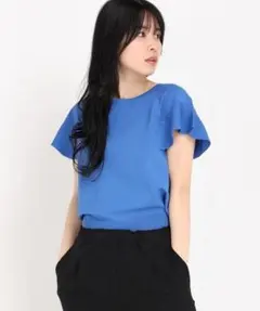 ブルー 半袖 フリルスリーブ バッククロス トップスのサムネイル