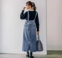 GLOBAL WORK デニムサロペットスカート ジャンパースカート ロング丈