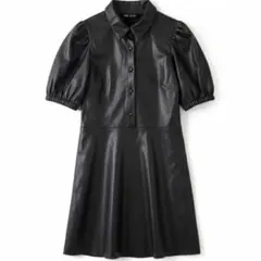 ZARA ザラ フェイクレザーワンピース パフスリーブ ミニ丈 ブラック 黒 L