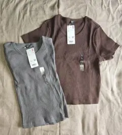UNIQLO リブクロップドT 半袖 2枚セット Lサイズのサムネイル