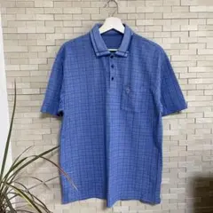 Paris Sport チェック柄 ポロシャツ 青 LLサイズ