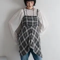 LOWRYS FARM オンブレチェックキャミチュニック チャコール