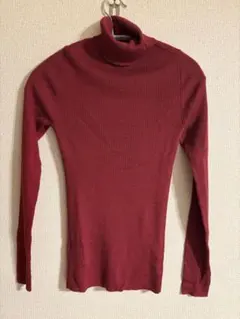 バーガンディ リブ編み タートルネック