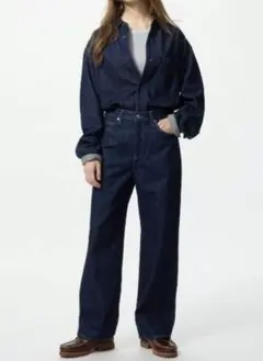 最終SALE 美品 完売品 UNIQLO ストレートジーンズ 24 ネイビー