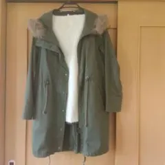 オリーブグリーン ファー付きモッズコート 　フリースライナー付き