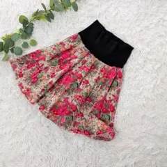 美品❗️花柄フレアスカート ウエストゴム 綿100% 裏地付き ボタニカル