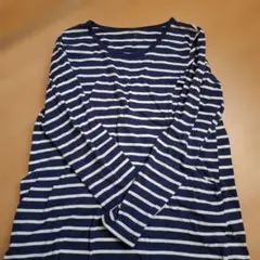 マタニティ　授乳服 ネイビーとホワイトストライプ 長袖　Lサイズ