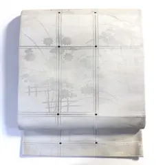 6k152 袋帯　絹　白　銀色　花柄　和装　着物