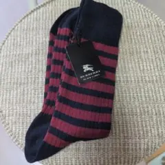 新品　BURBERRY ネイビー/レッド ストライプ ソックス25〜26cm
