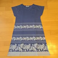 BARNDOOR ダークブルー 花柄 半袖チュニック Mサイズのサムネイル